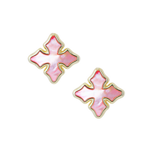 Cross Stud Earrings - Pink Mother of Pearl