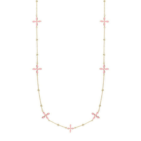 Enamel Cross Station Necklace, Pink