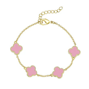 Four Leaf Clover Link Bracelet, Pink