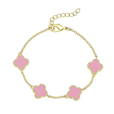 Four Leaf Clover Link Bracelet, Pink