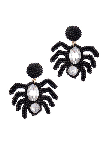 Black Rhinestone Spider Earrings