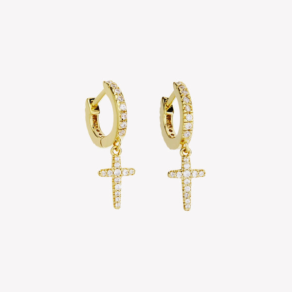 Luminous Pave Cross Huggie Hoop Earrings
