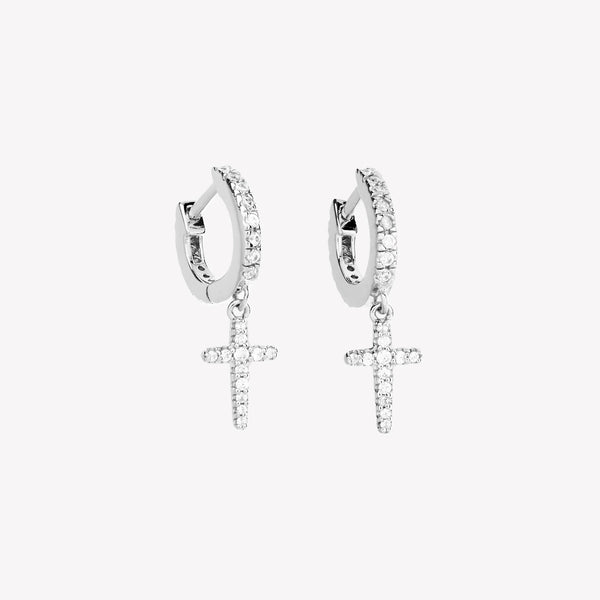 Luminous Pave Cross Huggie Hoop Earrings