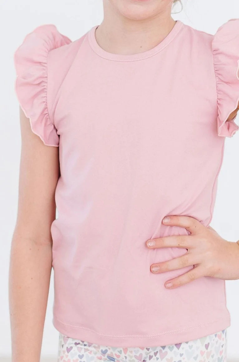 Vintage Pink Short Sleeve Ruffle Tee