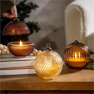 LED Glass Decor Round Candle with Flickering Flame