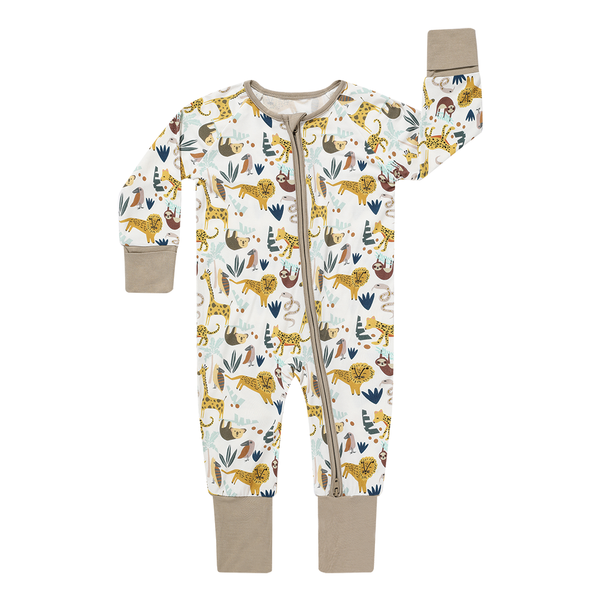 Jungle Friends Animals Bamboo Baby Pajamas Convertible Zippie: 6-12M