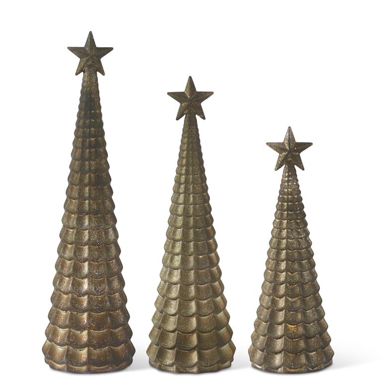 Pewter Glass Scallop Embossed LED Trees