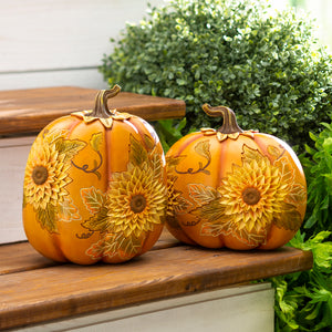 Carved Pumpkins with Sunflowers