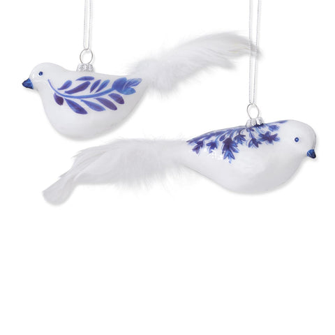 Blue & White Glass Bird Ornament