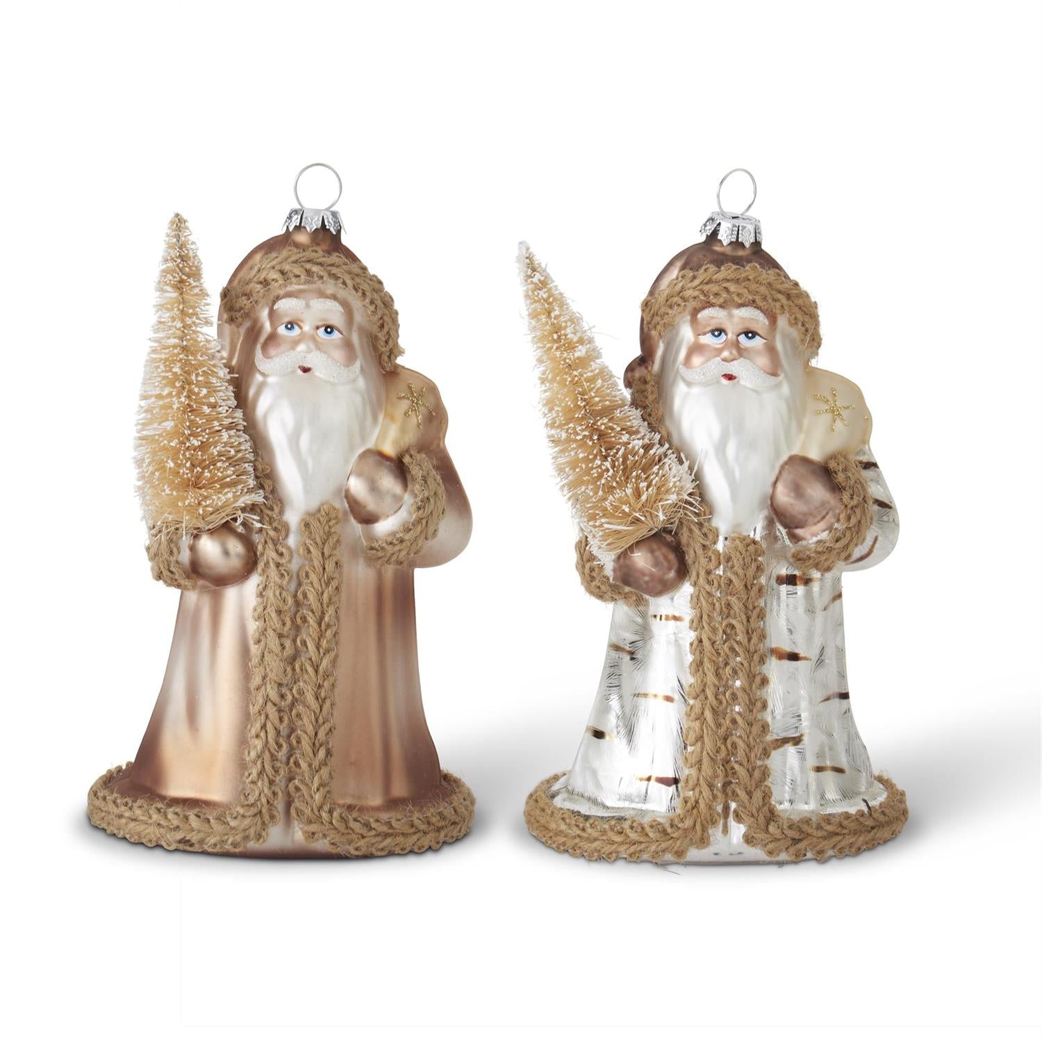 Champagne & Silver Glass Santa Ornaments