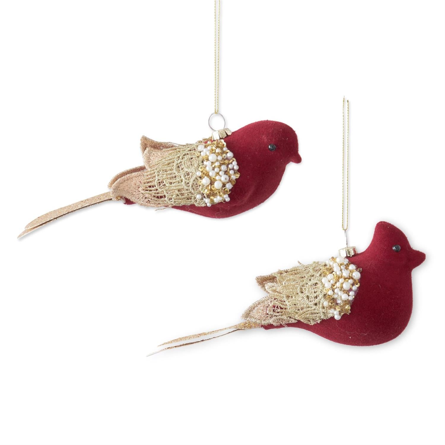 Burgandy Velvet Partridge Ornaments