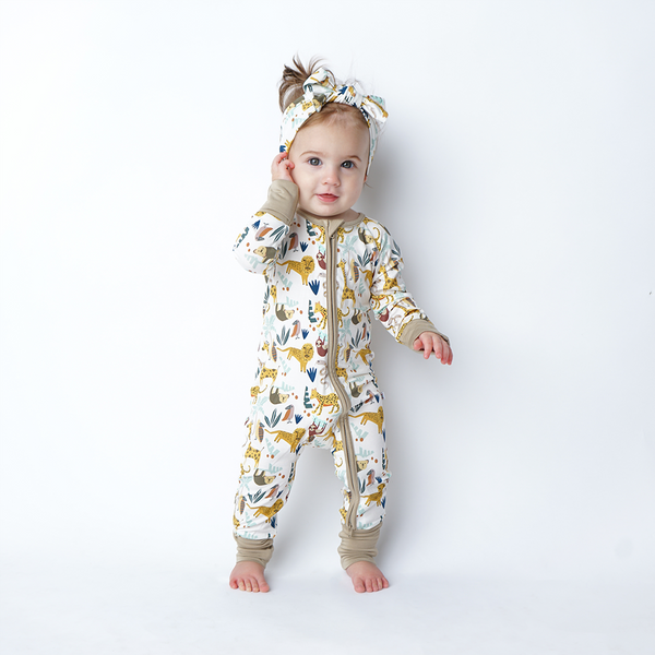 Jungle Friends Animals Bamboo Baby Pajamas Convertible Zippie: 18-24M