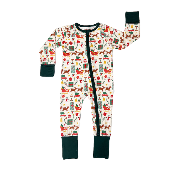 Holiday Vintage Christmas Bamboo Convertible Baby Pajamas:  / 12-18M