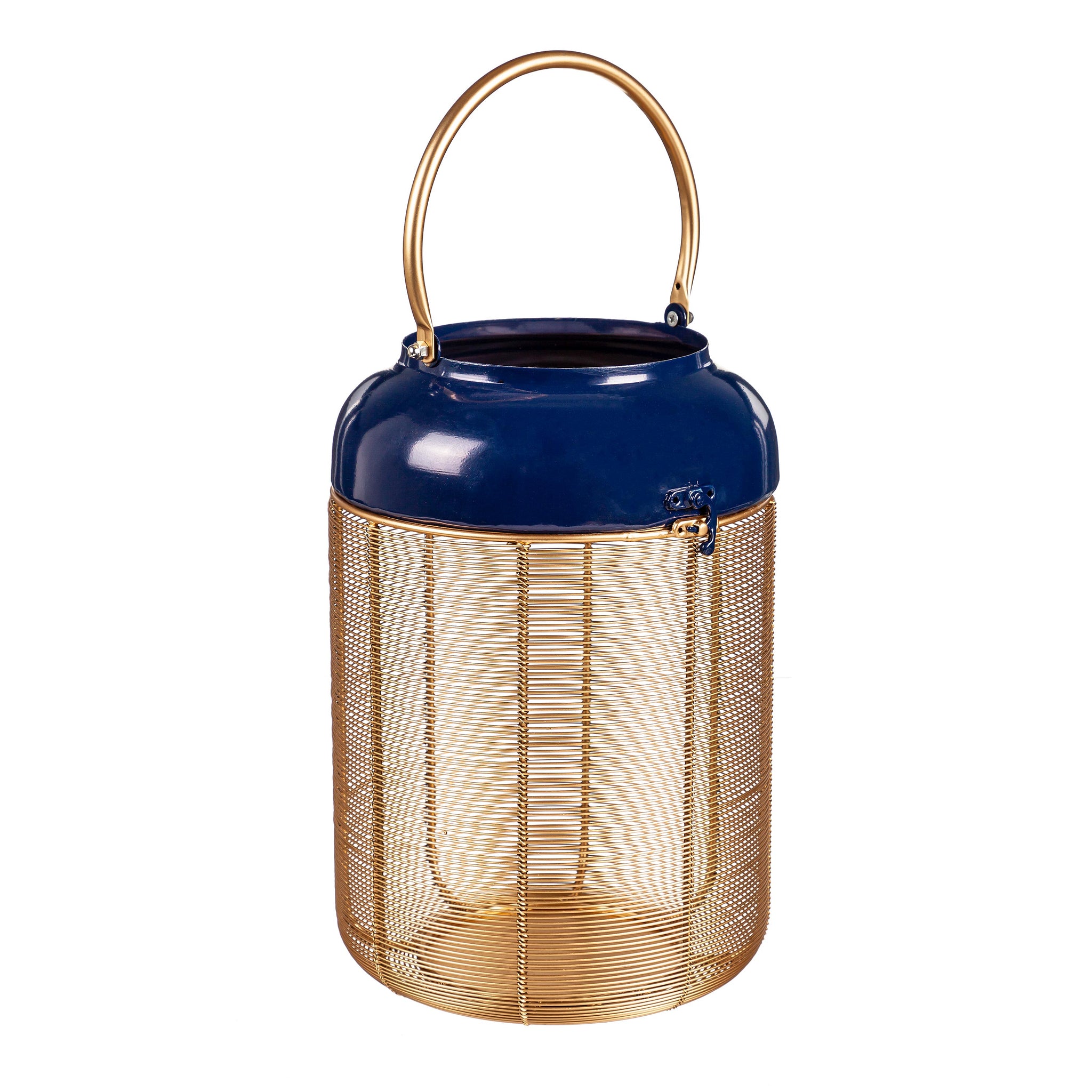 Metal Blue & Gold Lantern With  Handle