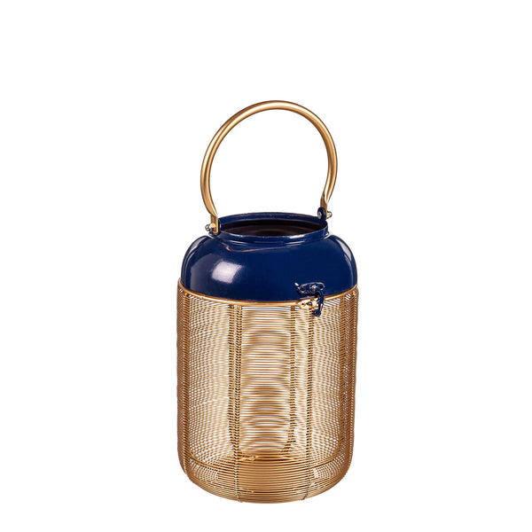 Metal Blue & Gold Lantern With  Handle