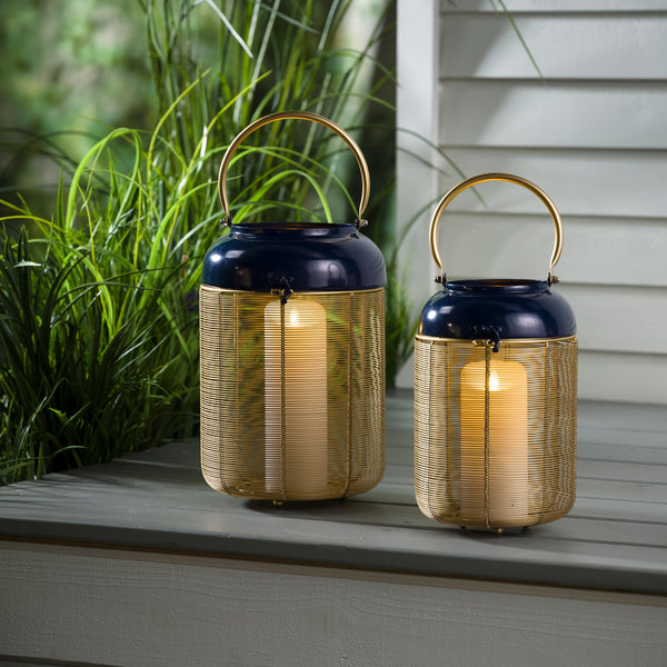 Metal Blue & Gold Lantern With  Handle