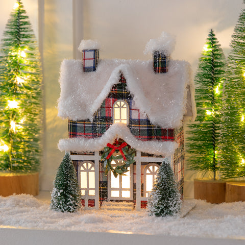 Holiday House in Plaid with Picket Fence