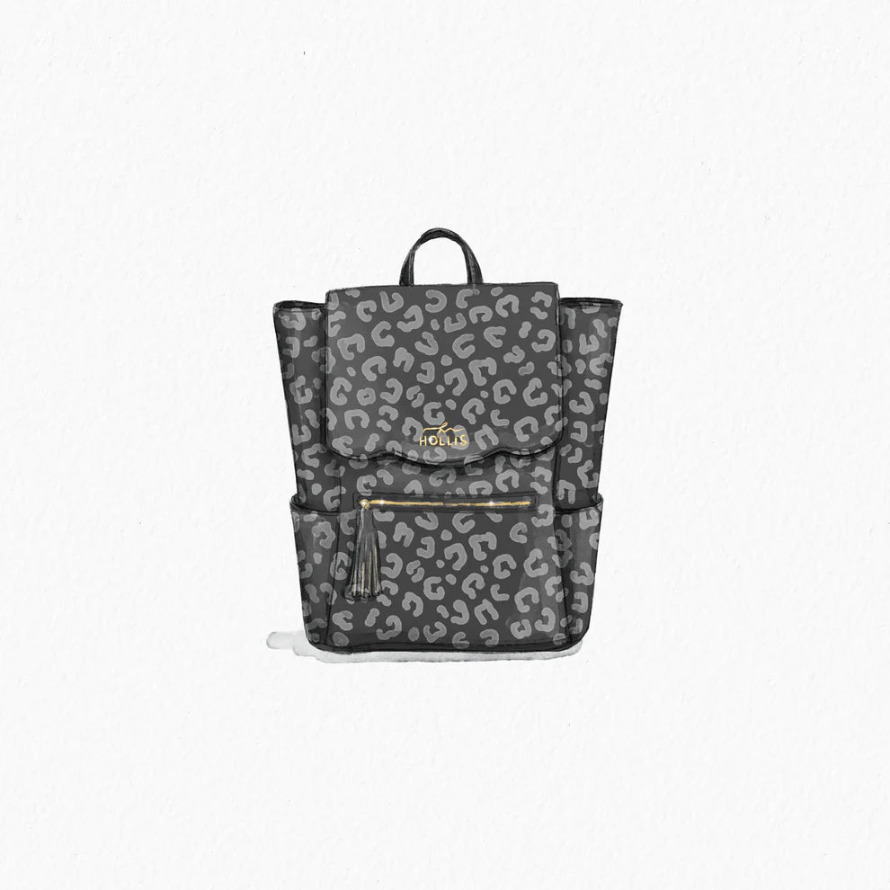 Frilly Full Size Backpack, Black Leopard