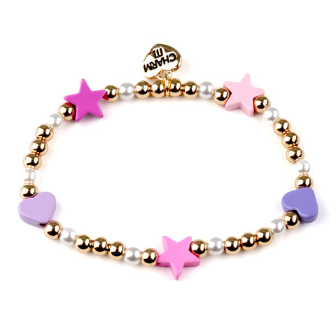 Bracelet - Gold Pearl & Heart Bracelet by Charm It!