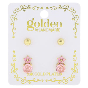 Earrings - Mini Gold Ball & Mini Pink Opalite Flower