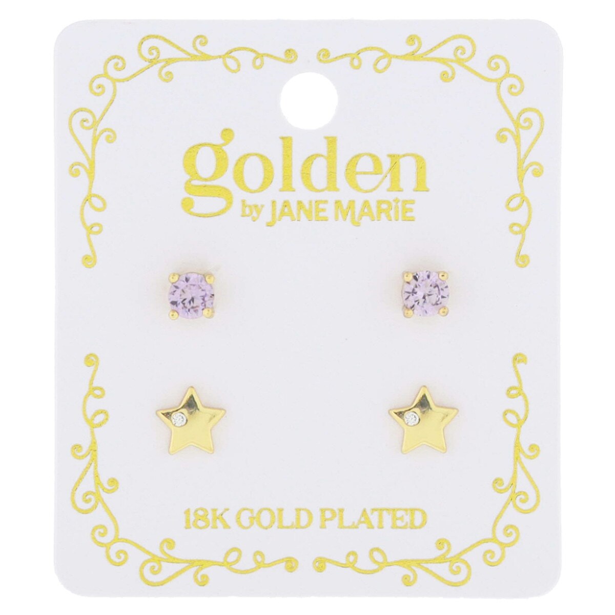 Earrings - Lavender Crystal & Gold Star with Mini Clear Crystal