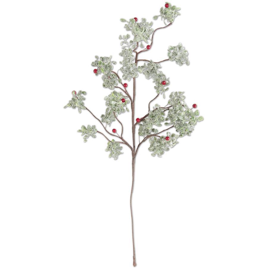 Stem - Glittered Mistletoe with Red Berries