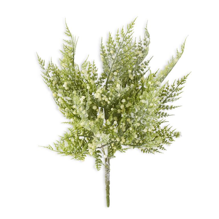 Stem - Glittered Snowy Fern with White Berries