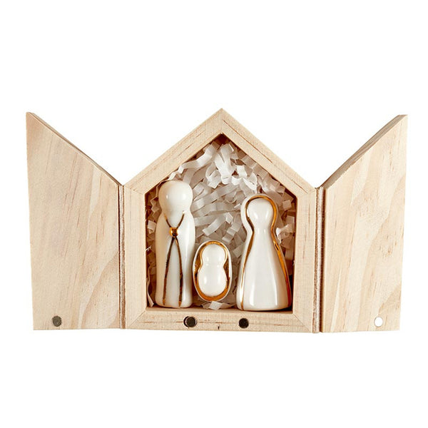 Holy Family - Ceramic Figurines with Pine Box Small