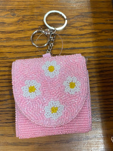 Pink Daisies Beaded Air Pod Case Holder