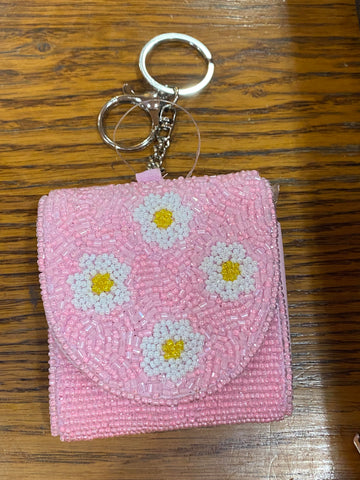 Pink Daisies Beaded Air Pod Case Holder