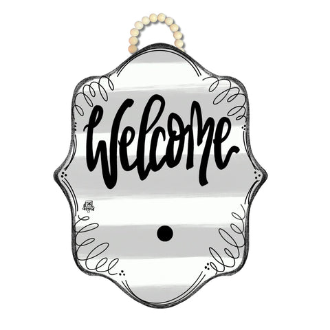 Stripe Bloom "Welcome" Door Hanger