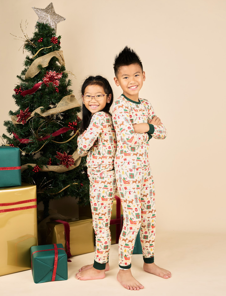 Holiday Vintage Christmas Bamboo Kids Pajamas  / 3T