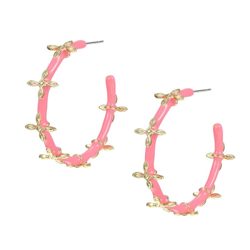 Sea Breeze Cross Hoop Earring, Pink