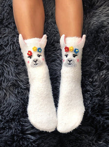 Fuzzy Llama Crew Socks