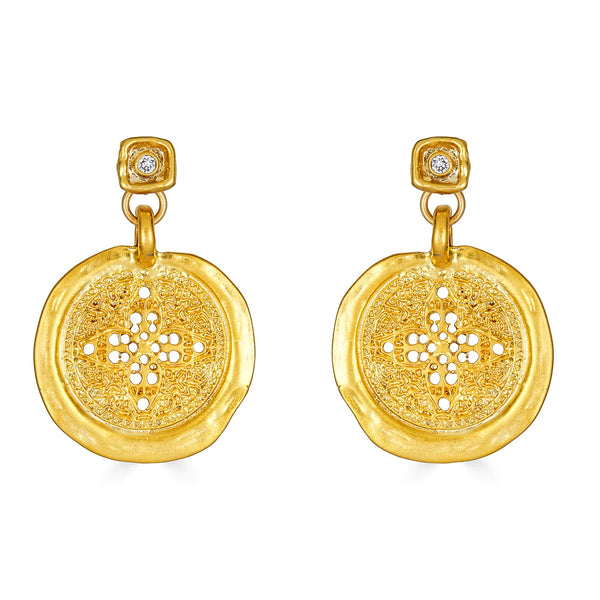 Gold Filagree Coin Earrings