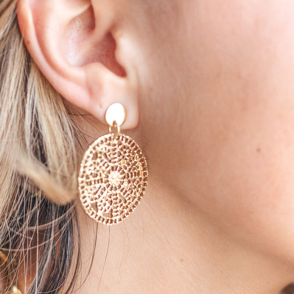 Round Gold Lace Earrings