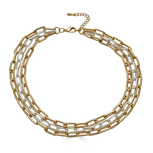 Matte Gold & Silver Three Strand Necklace