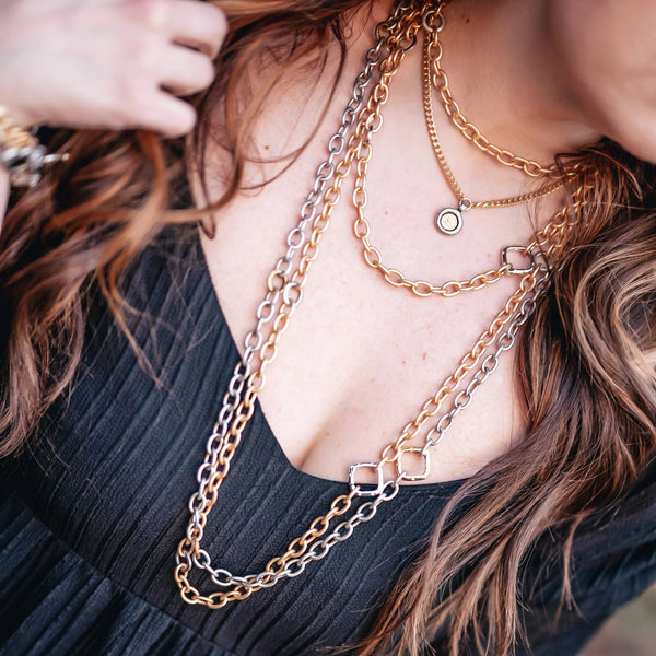 Gold Layering Chain with Silver Necklace