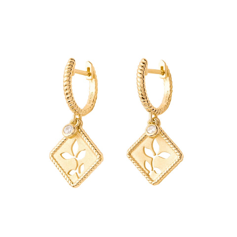 Olive Leaf Hoop Earring, Gold