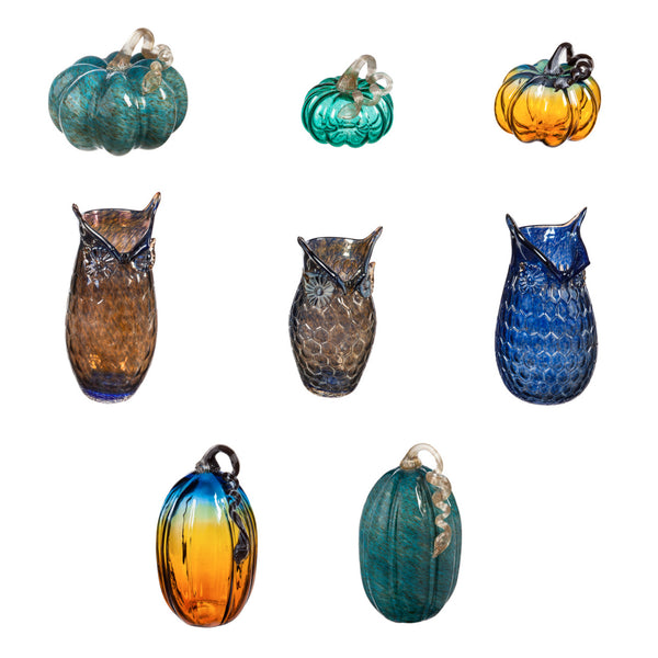 Glass Pumpkins & Owls