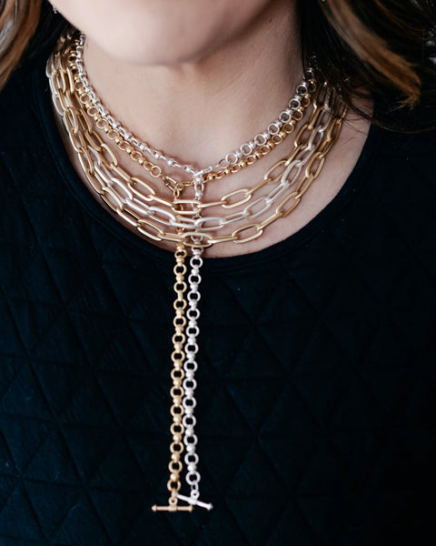 Matte Gold & Silver Three Strand Necklace