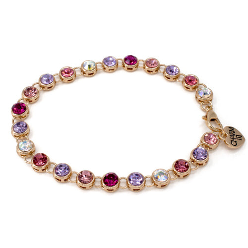 Bracelet - Gold Pink Multi Rhinestone by Charm It!