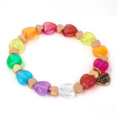 Bracelet - Gold Rainbow Heart Stretch Bead by Charm It!