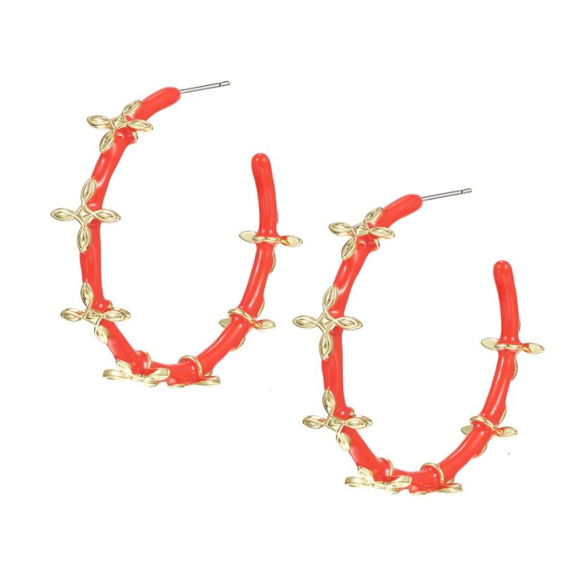 Sea Breeze Cross Hoop Earring, Coral