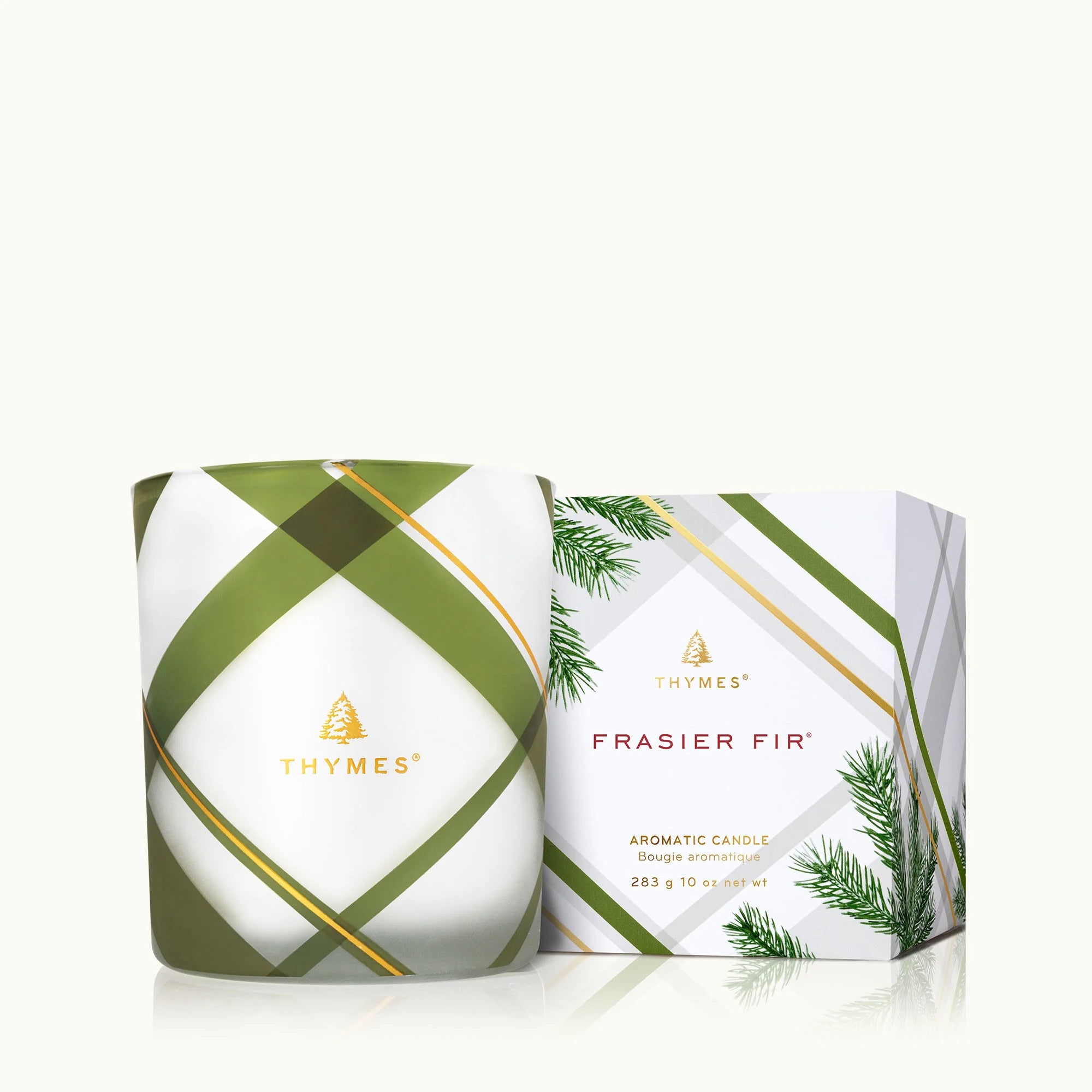 Frasier Fir Poured Candle, Medium Frosted Plaid Design