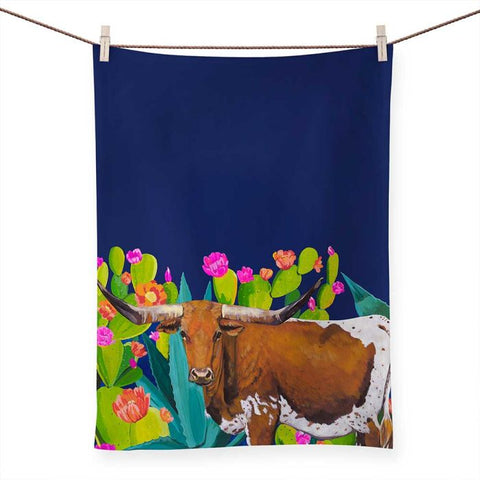 Art Tea Towel - Desert Longhorn Cattle