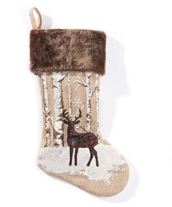 Deer on Burlap Christmas Stocking