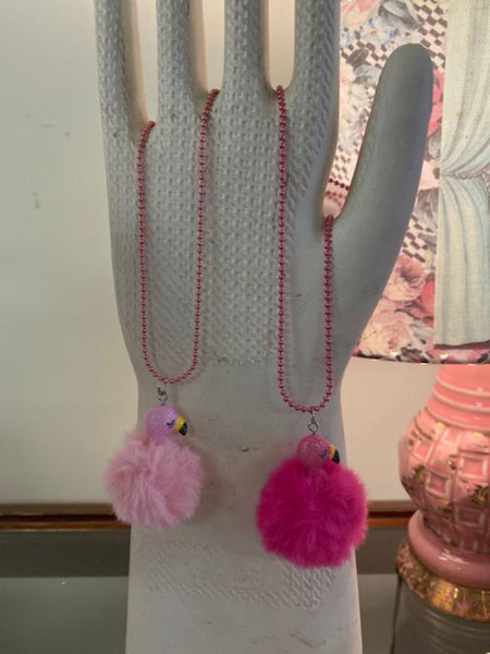 Fluffy Flamingo Ball Chain Necklace