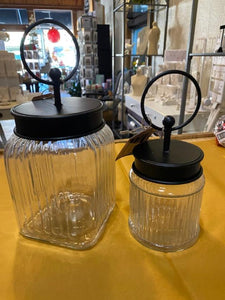 Black Ridged Glass Jars