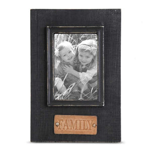 "Family" in Leather  Tag Wooden Frame